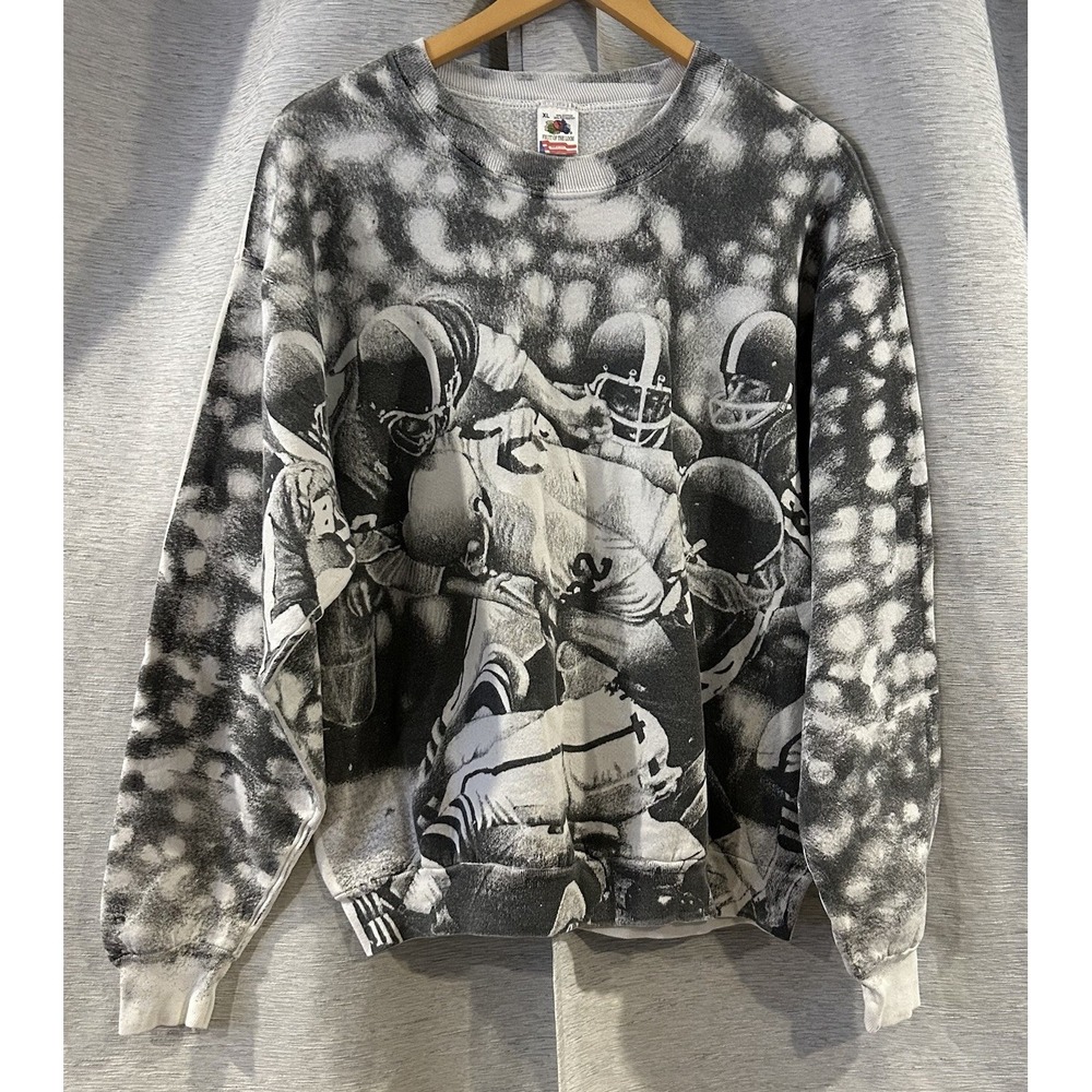 Vintage Football All Over Print Fruit Of The Loom Sweatshirt Size XL 90s